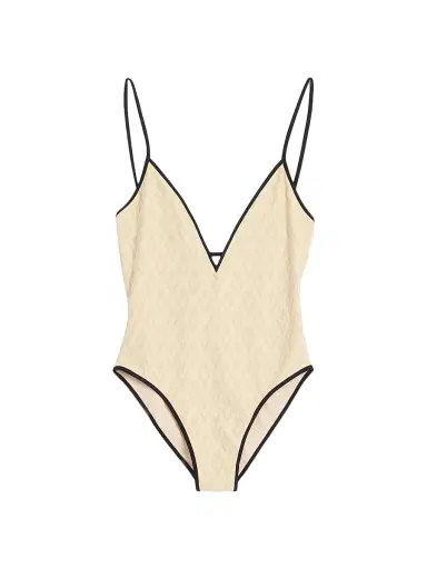 Valentino Garavani Women's Toute La V Jacquard Swimsuit - Birch | Thumbnail 1 Valentino Garavani Women's Toute La V Jacquard Swimsuit - Birch | Thumbnail 1