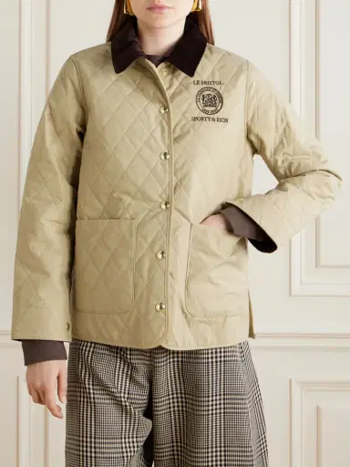 Sporty & Rich + Le Bristol Paris Crest Seal Corduroy-trimmed Embroidered Quilted Cotton-canvas Jacket | Thumbnail 3 Sporty & Rich + Le Bristol Paris Crest Seal Corduroy-trimmed Embroidered Quilted Cotton-canvas Jacket | Thumbnail 3