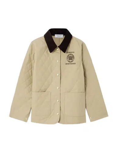 Sporty & Rich + Le Bristol Paris Crest Seal Corduroy-trimmed Embroidered Quilted Cotton-canvas Jacket | Thumbnail 1 Sporty & Rich + Le Bristol Paris Crest Seal Corduroy-trimmed Embroidered Quilted Cotton-canvas Jacket | Thumbnail 1