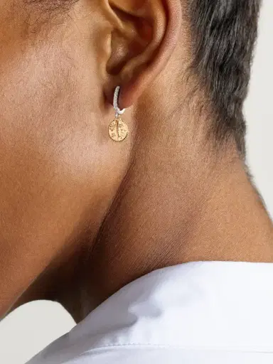 Foundrae Resilience Mini Medallion 18-karat Gold White And Yellow Gold Diamond Single Hoop Earring | Thumbnail 2 Foundrae Resilience Mini Medallion 18-karat Gold White And Yellow Gold Diamond Single Hoop Earring | Thumbnail 2