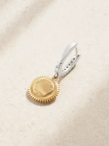 Foundrae Resilience Mini Medallion 18-karat Gold White And Yellow Gold Diamond Single Hoop Earring | Thumbnail 3 Foundrae Resilience Mini Medallion 18-karat Gold White And Yellow Gold Diamond Single Hoop Earring | Thumbnail 3