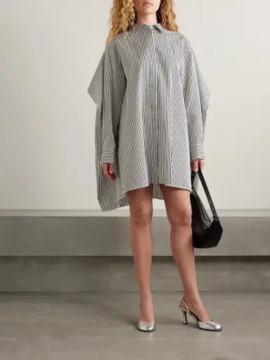Proenza Schouler Isla Cape-effect Striped Cotton And Silk-blend Poplin Mini Shirt Dress | Thumbnail 2 Proenza Schouler Isla Cape-effect Striped Cotton And Silk-blend Poplin Mini Shirt Dress | Thumbnail 2