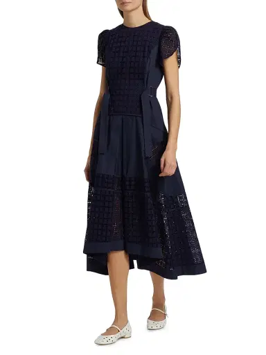 3.1 Phillip Lim Women's Embroidered Grid Tulip-Sleeve Dress - Navy | Thumbnail 2 3.1 Phillip Lim Women's Embroidered Grid Tulip-Sleeve Dress - Navy | Thumbnail 2