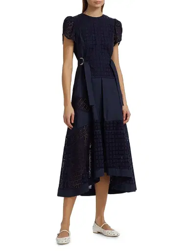 3.1 Phillip Lim Women's Embroidered Grid Tulip-Sleeve Dress - Navy | Thumbnail 3 3.1 Phillip Lim Women's Embroidered Grid Tulip-Sleeve Dress - Navy | Thumbnail 3
