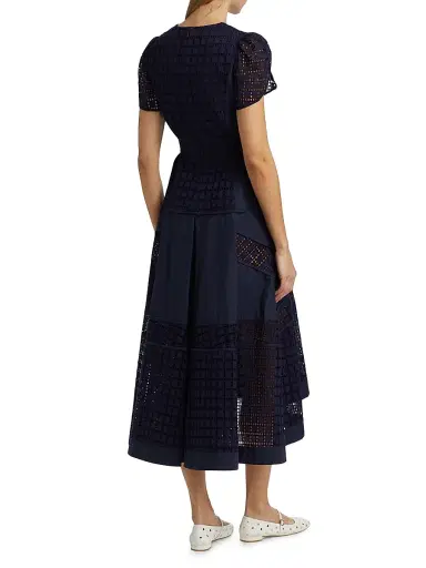 3.1 Phillip Lim Women's Embroidered Grid Tulip-Sleeve Dress - Navy | Thumbnail 5 3.1 Phillip Lim Women's Embroidered Grid Tulip-Sleeve Dress - Navy | Thumbnail 5