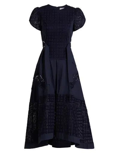 3.1 Phillip Lim Women's Embroidered Grid Tulip-Sleeve Dress - Navy | Thumbnail 1 3.1 Phillip Lim Women's Embroidered Grid Tulip-Sleeve Dress - Navy | Thumbnail 1