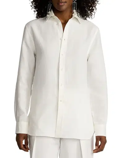 Ralph Lauren Collection Women's Linen Button-Up Shirt - Cream | Thumbnail 3 Ralph Lauren Collection Women's Linen Button-Up Shirt - Cream | Thumbnail 3