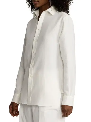 Ralph Lauren Collection Women's Linen Button-Up Shirt - Cream | Thumbnail 4 Ralph Lauren Collection Women's Linen Button-Up Shirt - Cream | Thumbnail 4