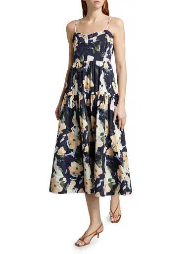 Tanya Taylor Women's Verona Floral Midi-Dress - Midnight Powder Blue Multi | Thumbnail 2 Tanya Taylor Women's Verona Floral Midi-Dress - Midnight Powder Blue Multi | Thumbnail 2