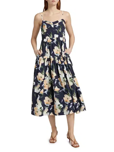Tanya Taylor Women's Verona Floral Midi-Dress - Midnight Powder Blue Multi | Thumbnail 3 Tanya Taylor Women's Verona Floral Midi-Dress - Midnight Powder Blue Multi | Thumbnail 3