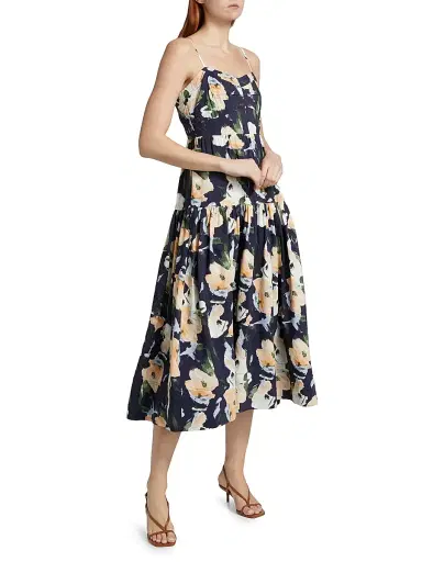 Tanya Taylor Women's Verona Floral Midi-Dress - Midnight Powder Blue Multi | Thumbnail 4 Tanya Taylor Women's Verona Floral Midi-Dress - Midnight Powder Blue Multi | Thumbnail 4