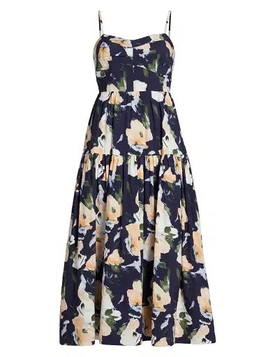Tanya Taylor Women's Verona Floral Midi-Dress - Midnight Powder Blue Multi | Thumbnail 1 Tanya Taylor Women's Verona Floral Midi-Dress - Midnight Powder Blue Multi | Thumbnail 1