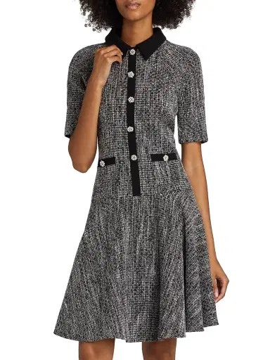 Teri Jon by Rickie Freeman Women's Metallic Tweed Short-Sleeve Dress - Black Silver | Thumbnail 3 Teri Jon by Rickie Freeman Women's Metallic Tweed Short-Sleeve Dress - Black Silver | Thumbnail 3