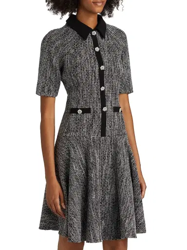 Teri Jon by Rickie Freeman Women's Metallic Tweed Short-Sleeve Dress - Black Silver | Thumbnail 4 Teri Jon by Rickie Freeman Women's Metallic Tweed Short-Sleeve Dress - Black Silver | Thumbnail 4