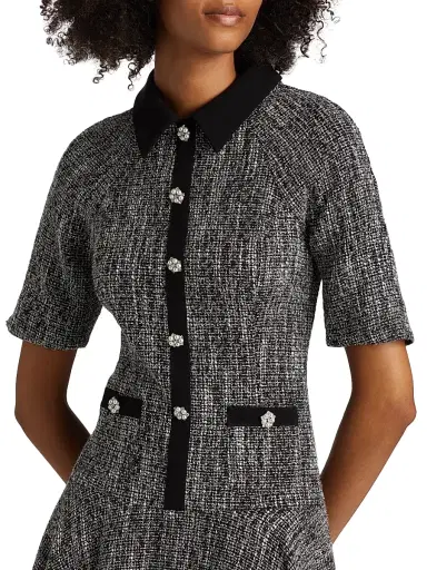 Teri Jon by Rickie Freeman Women's Metallic Tweed Short-Sleeve Dress - Black Silver | Thumbnail 6 Teri Jon by Rickie Freeman Women's Metallic Tweed Short-Sleeve Dress - Black Silver | Thumbnail 6