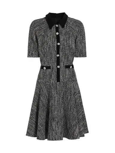 Teri Jon by Rickie Freeman Women's Metallic Tweed Short-Sleeve Dress - Black Silver | Thumbnail 1 Teri Jon by Rickie Freeman Women's Metallic Tweed Short-Sleeve Dress - Black Silver | Thumbnail 1
