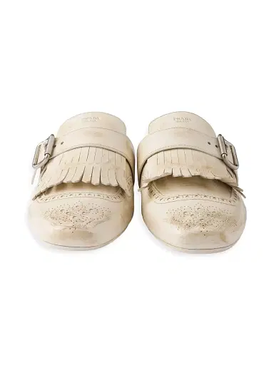 Prada Women's Shuffle Fringed Leather Mules - Beige Khaki | Thumbnail 2 Prada Women's Shuffle Fringed Leather Mules - Beige Khaki | Thumbnail 2