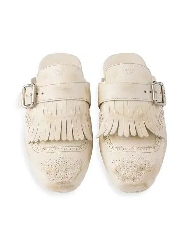 Prada Women's Shuffle Fringed Leather Mules - Beige Khaki | Thumbnail 3 Prada Women's Shuffle Fringed Leather Mules - Beige Khaki | Thumbnail 3