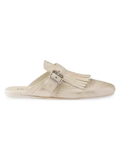 Prada Women's Shuffle Fringed Leather Mules - Beige Khaki | Thumbnail 1 Prada Women's Shuffle Fringed Leather Mules - Beige Khaki | Thumbnail 1