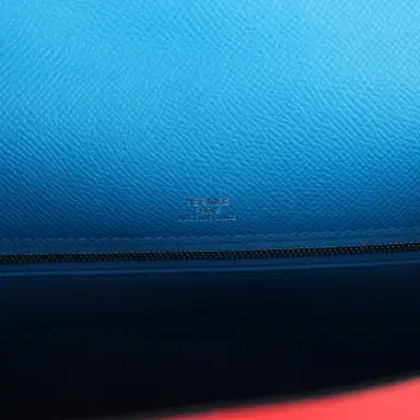HERMÈS Pre-owned Hermes Kelly Sellier 28 Casaque Rouge De Coeur, Rose Extreme and Bleu Zanzibar Epsom Palladium Hardware | Thumbnail 7 HERMÈS Pre-owned Hermes Kelly Sellier 28 Casaque Rouge De Coeur, Rose Extreme and Bleu Zanzibar Epsom Palladium Hardware | Thumbnail 7