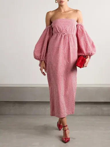 Rosie Assoulin Off-the-shoulder Gingham Cotton-seersucker Midi Dress | Thumbnail 2 Rosie Assoulin Off-the-shoulder Gingham Cotton-seersucker Midi Dress | Thumbnail 2