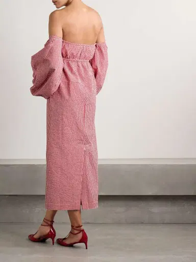 Rosie Assoulin Off-the-shoulder Gingham Cotton-seersucker Midi Dress | Thumbnail 3 Rosie Assoulin Off-the-shoulder Gingham Cotton-seersucker Midi Dress | Thumbnail 3