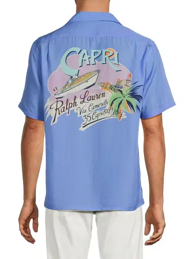 Ralph Lauren Purple Label Men's Capri Print Camp Collar Short-Sleeve Shirt | Thumbnail 5 Ralph Lauren Purple Label Men's Capri Print Camp Collar Short-Sleeve Shirt | Thumbnail 5