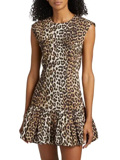 Ganni Women's Leopard-Print Cotton Corset Minidress - Leopard | Thumbnail 3 Ganni Women's Leopard-Print Cotton Corset Minidress - Leopard | Thumbnail 3