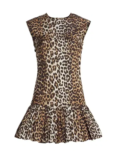 Ganni Women's Leopard-Print Cotton Corset Minidress - Leopard | Thumbnail 1 Ganni Women's Leopard-Print Cotton Corset Minidress - Leopard | Thumbnail 1