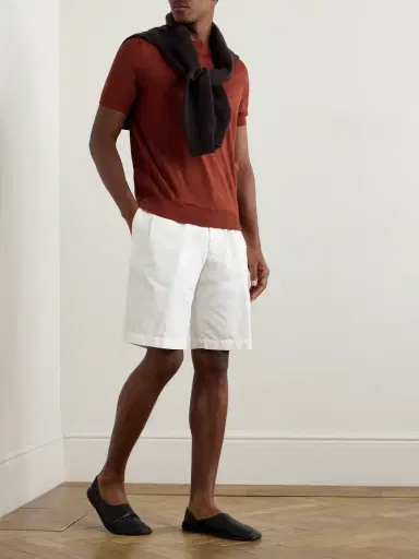 Zegna Straight-Leg Pleated Cotton and Linen-Blend Twill Shorts - Men | Thumbnail 2 Zegna Straight-Leg Pleated Cotton and Linen-Blend Twill Shorts - Men | Thumbnail 2