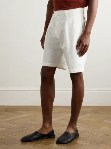 Zegna Straight-Leg Pleated Cotton and Linen-Blend Twill Shorts - Men | Thumbnail 3 Zegna Straight-Leg Pleated Cotton and Linen-Blend Twill Shorts - Men | Thumbnail 3