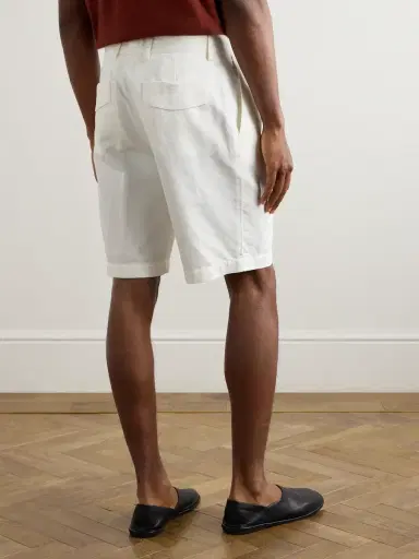 Zegna Straight-Leg Pleated Cotton and Linen-Blend Twill Shorts - Men | Thumbnail 4 Zegna Straight-Leg Pleated Cotton and Linen-Blend Twill Shorts - Men | Thumbnail 4