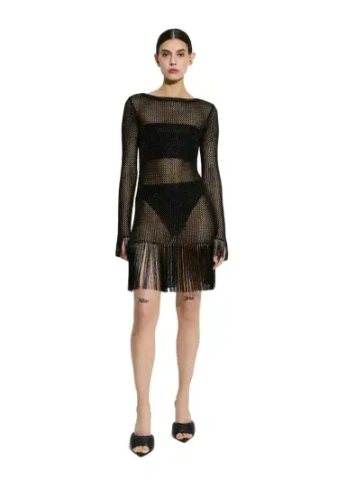 LAPOINTE Metallic Netting Fringe Mini Dress | Thumbnail 1 LAPOINTE Metallic Netting Fringe Mini Dress | Thumbnail 1