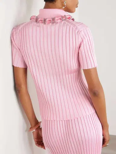 Jil Sander Bead-embellished Ribbed-knit Polo Shirt | Thumbnail 3 Jil Sander Bead-embellished Ribbed-knit Polo Shirt | Thumbnail 3
