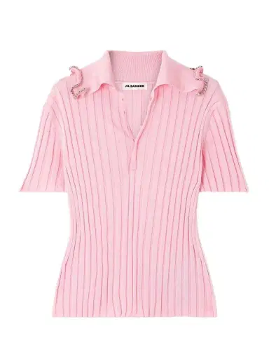 Jil Sander Bead-embellished Ribbed-knit Polo Shirt | Thumbnail 1 Jil Sander Bead-embellished Ribbed-knit Polo Shirt | Thumbnail 1
