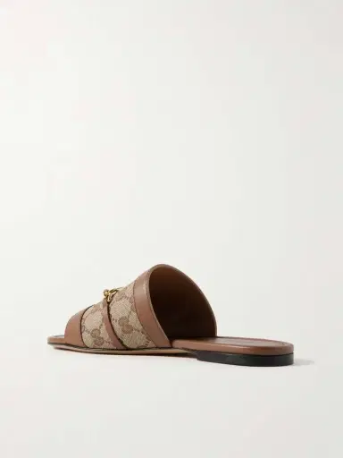 Gucci Alfa Horsebit-embellished Canvas-jacquard And Leather Slides | Thumbnail 3 Gucci Alfa Horsebit-embellished Canvas-jacquard And Leather Slides | Thumbnail 3