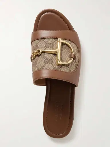 Gucci Alfa Horsebit-embellished Canvas-jacquard And Leather Slides | Thumbnail 4 Gucci Alfa Horsebit-embellished Canvas-jacquard And Leather Slides | Thumbnail 4