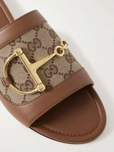 Gucci Alfa Horsebit-embellished Canvas-jacquard And Leather Slides | Thumbnail 5 Gucci Alfa Horsebit-embellished Canvas-jacquard And Leather Slides | Thumbnail 5