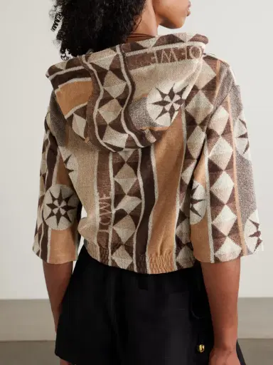 Loewe + Paula's Ibiza Cropped Jacquard-woven Cotton-blend Terry Hoodie | Thumbnail 4 Loewe + Paula's Ibiza Cropped Jacquard-woven Cotton-blend Terry Hoodie | Thumbnail 4