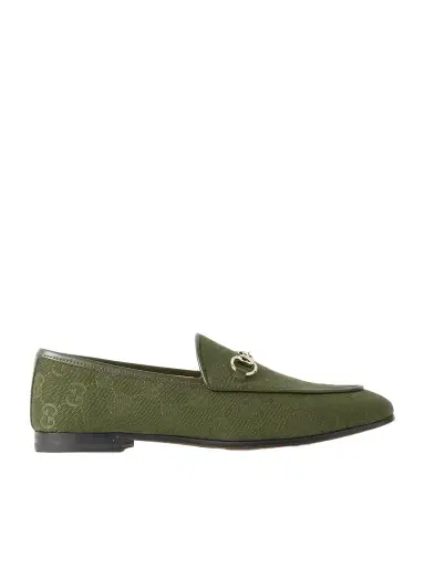 Gucci Jordaan Horsebit-detailed Leather-trimmed Canvas-jacquard Loafers | Thumbnail 1 Gucci Jordaan Horsebit-detailed Leather-trimmed Canvas-jacquard Loafers | Thumbnail 1
