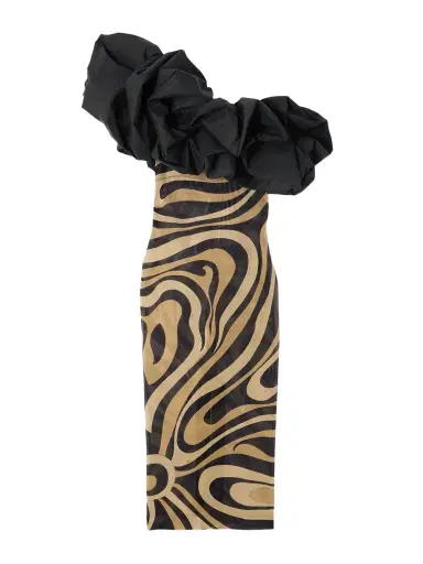 PUCCI Marmo One-shoulder Ruffled Cotton Poplin-trimmed Printed Mesh Maxi Dress | Thumbnail 1 PUCCI Marmo One-shoulder Ruffled Cotton Poplin-trimmed Printed Mesh Maxi Dress | Thumbnail 1