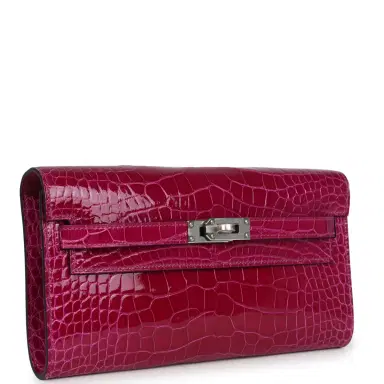 HERMÈS Hermes Kelly Wallet To Go Rose Pourpre Shiny Alligator Palladium Hardware | Thumbnail 2 HERMÈS Hermes Kelly Wallet To Go Rose Pourpre Shiny Alligator Palladium Hardware | Thumbnail 2