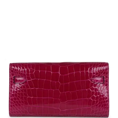 HERMÈS Hermes Kelly Wallet To Go Rose Pourpre Shiny Alligator Palladium Hardware | Thumbnail 4 HERMÈS Hermes Kelly Wallet To Go Rose Pourpre Shiny Alligator Palladium Hardware | Thumbnail 4