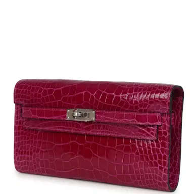 HERMÈS Hermes Kelly Wallet To Go Rose Pourpre Shiny Alligator Palladium Hardware | Thumbnail 5 HERMÈS Hermes Kelly Wallet To Go Rose Pourpre Shiny Alligator Palladium Hardware | Thumbnail 5