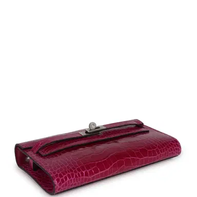 HERMÈS Hermes Kelly Wallet To Go Rose Pourpre Shiny Alligator Palladium Hardware | Thumbnail 6 HERMÈS Hermes Kelly Wallet To Go Rose Pourpre Shiny Alligator Palladium Hardware | Thumbnail 6
