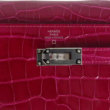 HERMÈS Hermes Kelly Wallet To Go Rose Pourpre Shiny Alligator Palladium Hardware | Thumbnail 7 HERMÈS Hermes Kelly Wallet To Go Rose Pourpre Shiny Alligator Palladium Hardware | Thumbnail 7