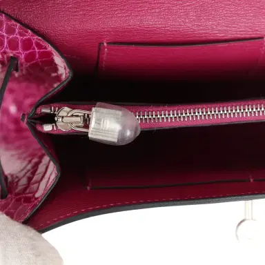 HERMÈS Hermes Kelly Wallet To Go Rose Pourpre Shiny Alligator Palladium Hardware | Thumbnail 9 HERMÈS Hermes Kelly Wallet To Go Rose Pourpre Shiny Alligator Palladium Hardware | Thumbnail 9