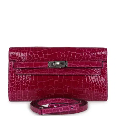HERMÈS Hermes Kelly Wallet To Go Rose Pourpre Shiny Alligator Palladium Hardware | Thumbnail 1 HERMÈS Hermes Kelly Wallet To Go Rose Pourpre Shiny Alligator Palladium Hardware | Thumbnail 1