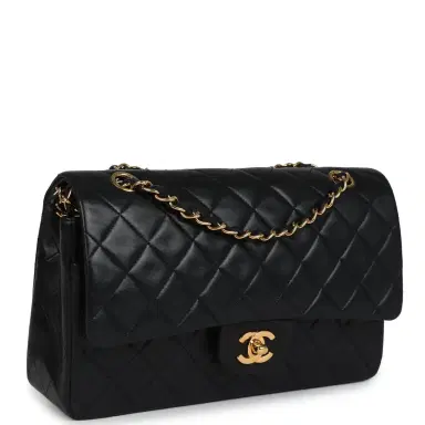Chanel Vintage Chanel Medium Classic Double Flap Bag Black Lambskin Gold Hardware | Thumbnail 2 Chanel Vintage Chanel Medium Classic Double Flap Bag Black Lambskin Gold Hardware | Thumbnail 2
