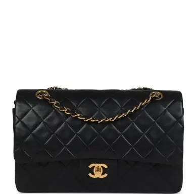 Chanel Vintage Chanel Medium Classic Double Flap Bag Black Lambskin Gold Hardware | Thumbnail 1 Chanel Vintage Chanel Medium Classic Double Flap Bag Black Lambskin Gold Hardware | Thumbnail 1